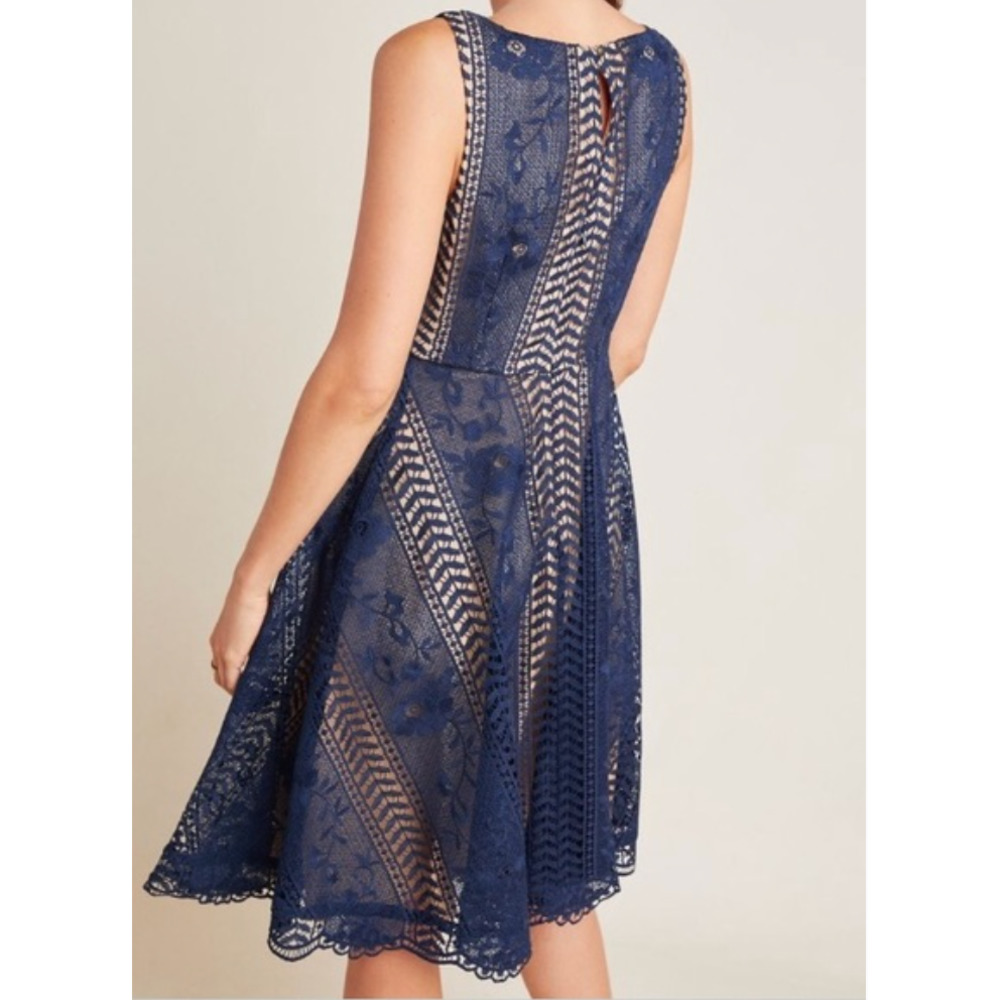 nwt anthropologie anthro georgia navy blue lace skater dress size 12 - Picture 2 of 6